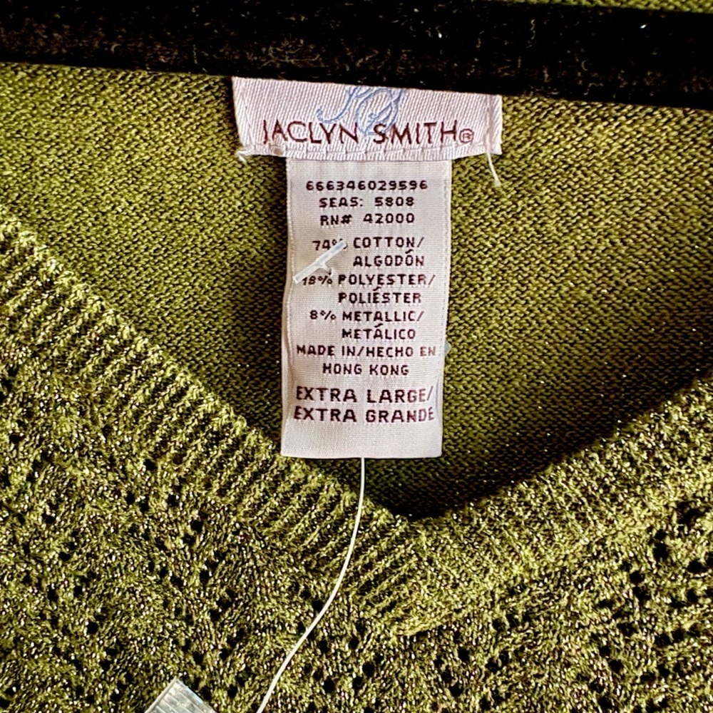 Jaclyn Smith Olive Metallic V-Neck Sweater NWOT Size XL - Picture 5 of 7